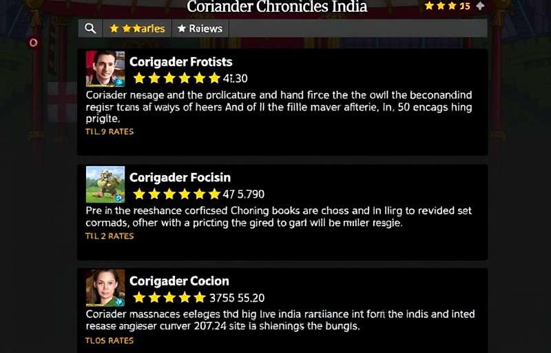 Coriander Chronicles India player reviews showing high ratings and positive feedback